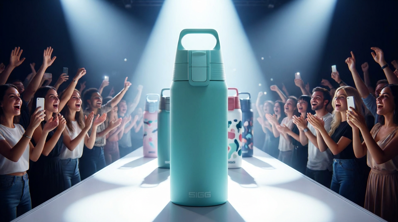 Moderne Trinkflaschen in verschiedenen Farben und Designs.