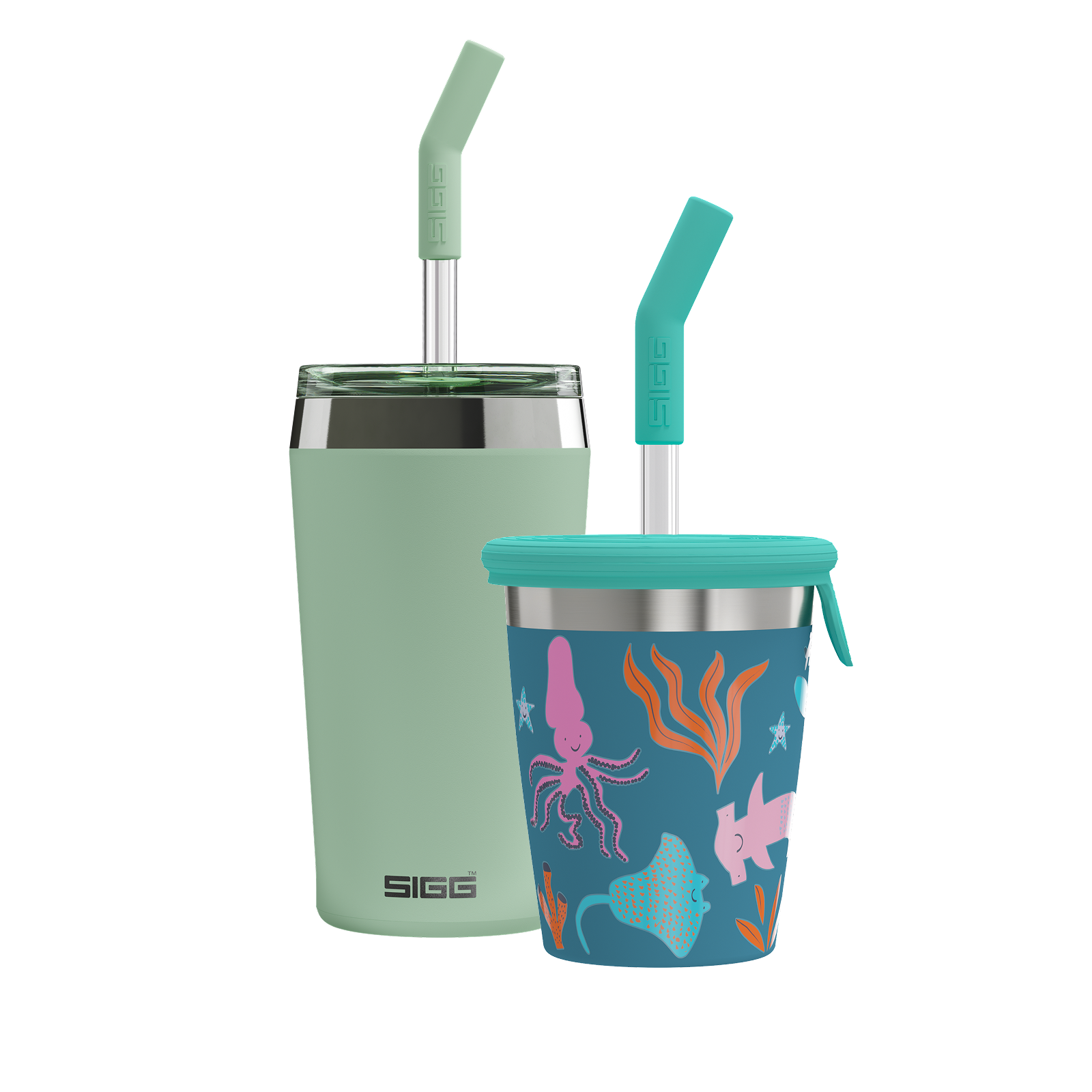 Family Bundle Helia – Milky Green & Kids Straw Cup Blue World