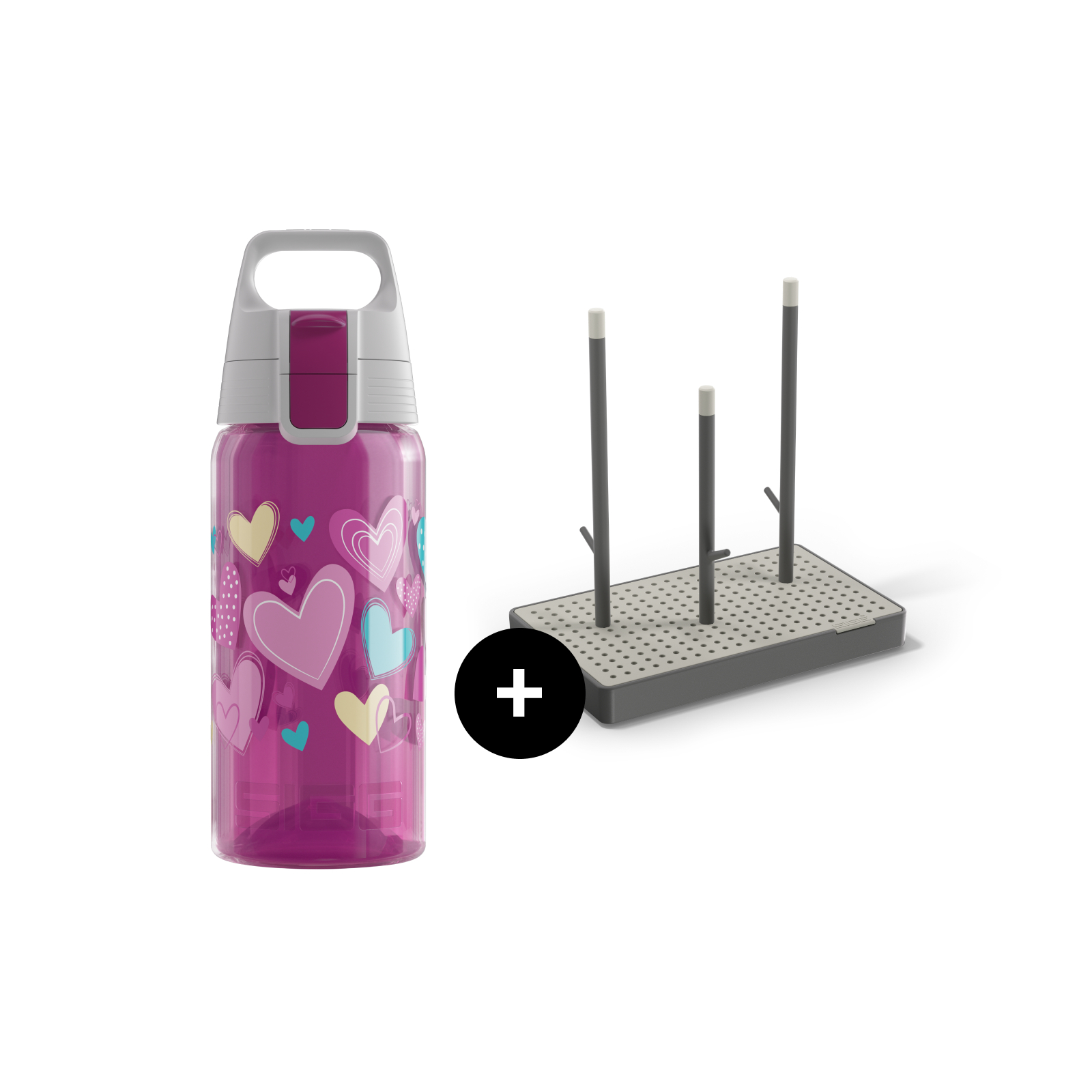 VIVA ONE Everyday Set – Bottle + Drying Rack Hearts