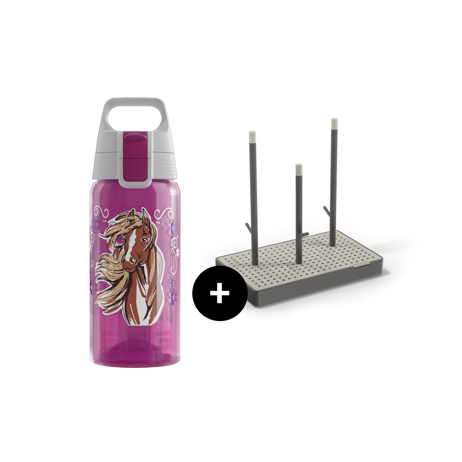 VIVA ONE Everyday Set – Bottle + Drying Rack Horse & Flower